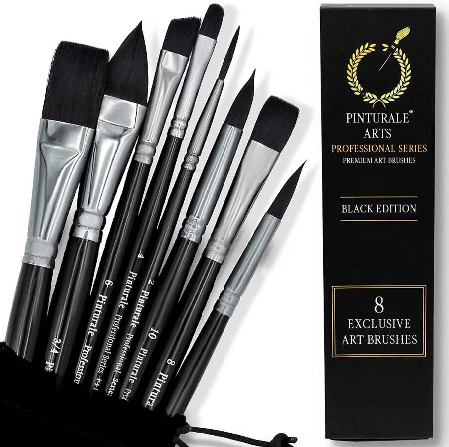 Pintural Arts Aquarelborstelset voor professionals Black Series 8 aquarelpenselenset hoge absorptie en controle van water voor constante verfstroom aquarelpenseel voor kunstenaars aquarelpenseel