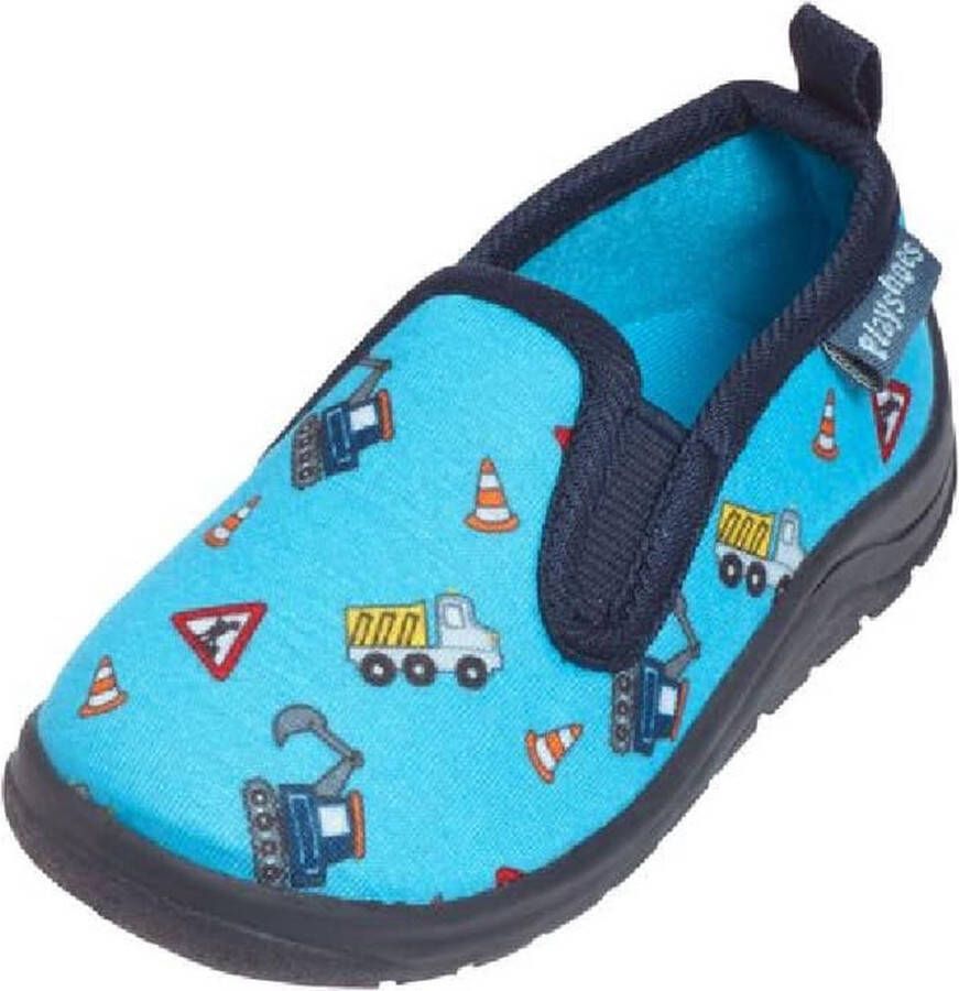 Playshoes Kinder Schuh Hausschuh Allover Baustelle Blau