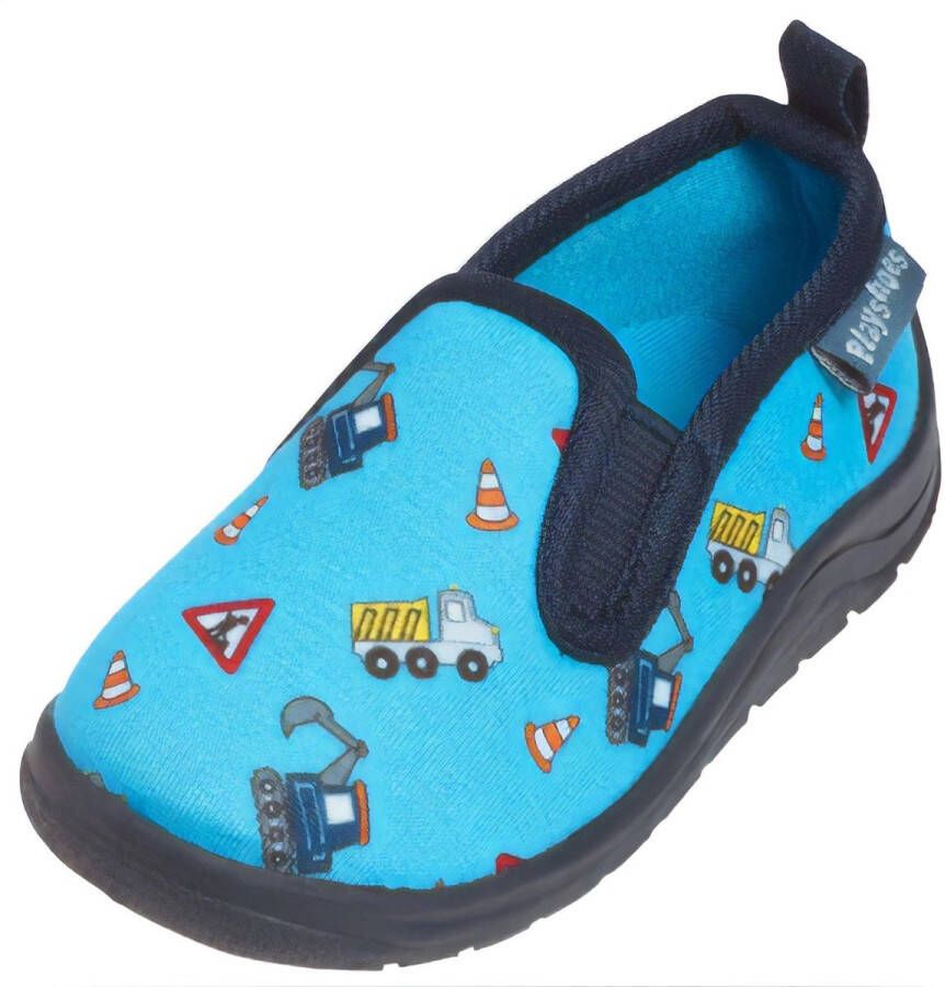 Playshoes Kinder Schuh Hausschuh Allover Baustelle Blau