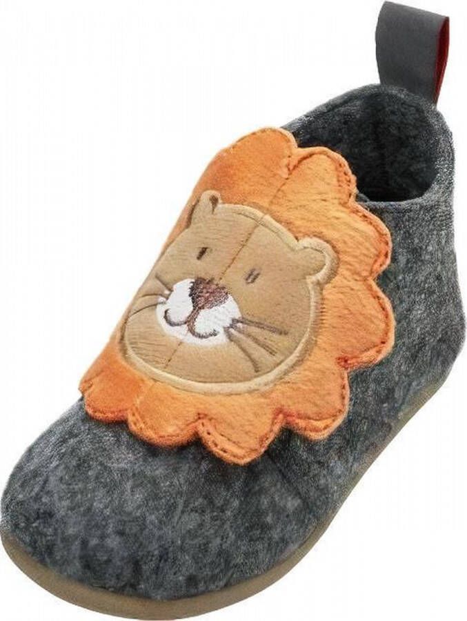 Playshoes Pantoffels Leeuw Junior Vilt textiel Grijs bruin