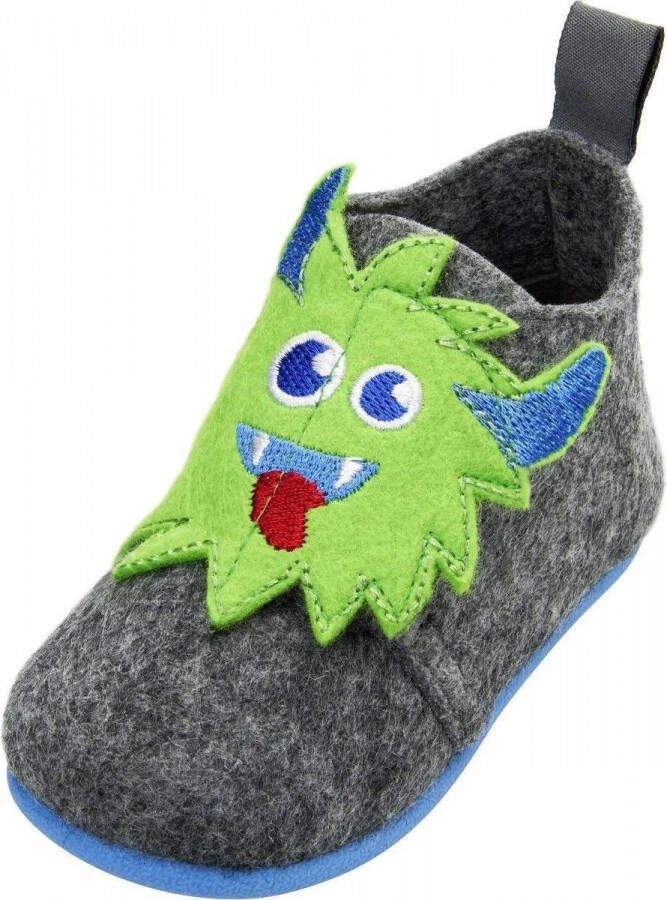 Playshoes Pantoffels Monster Junior Vilt Grijs groen