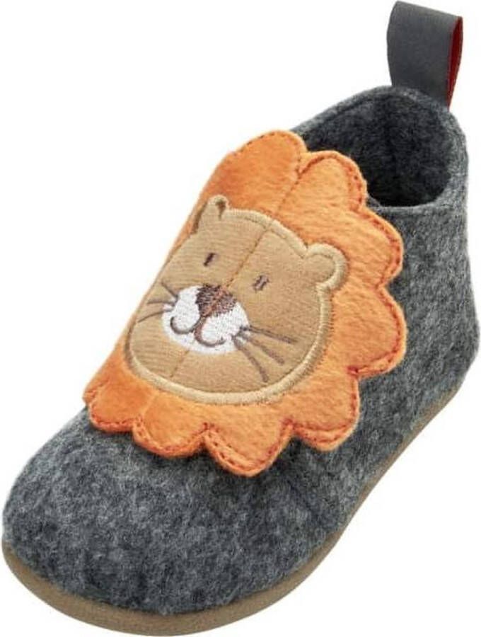 Playshoes pantoffels vilt grijs leeuw