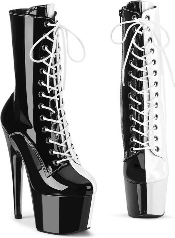 Pleaser ADORE-1040TT Plateau Laarzen Paaldans schoenen 35 Shoes Zwart Wit