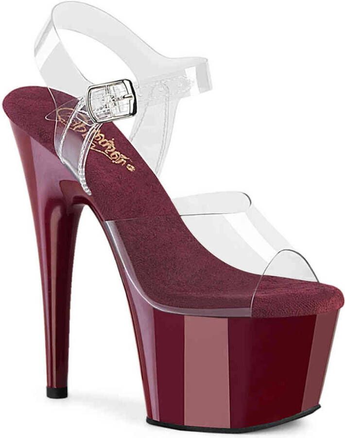 Pleaser ADORE-708 Sandaal met enkelband 35 Shoes Transparant Bordeaux rood