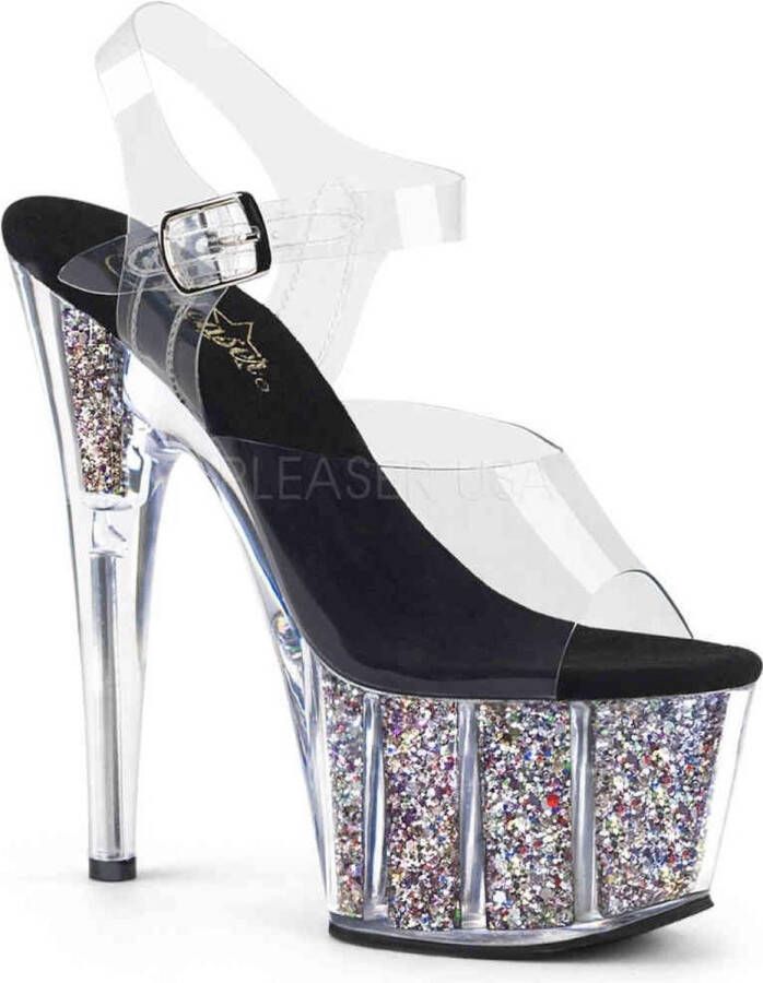 Pleaser ADORE-708CG Sandaal met enkelband Paaldans schoenen Paaldans schoenen 38 Shoes Zwart Zilverkleurig