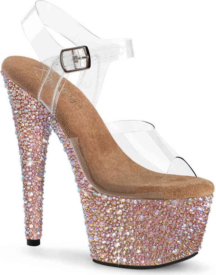 Pleaser BEJEWELED-708MS Sandaal met enkelband 40 Shoes Transparant Roségoudkleurig