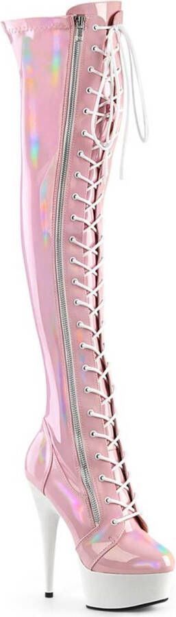 Pleaser DELIGHT-3029 Plateau overknee Laarzen 35 Shoes Roze Wit