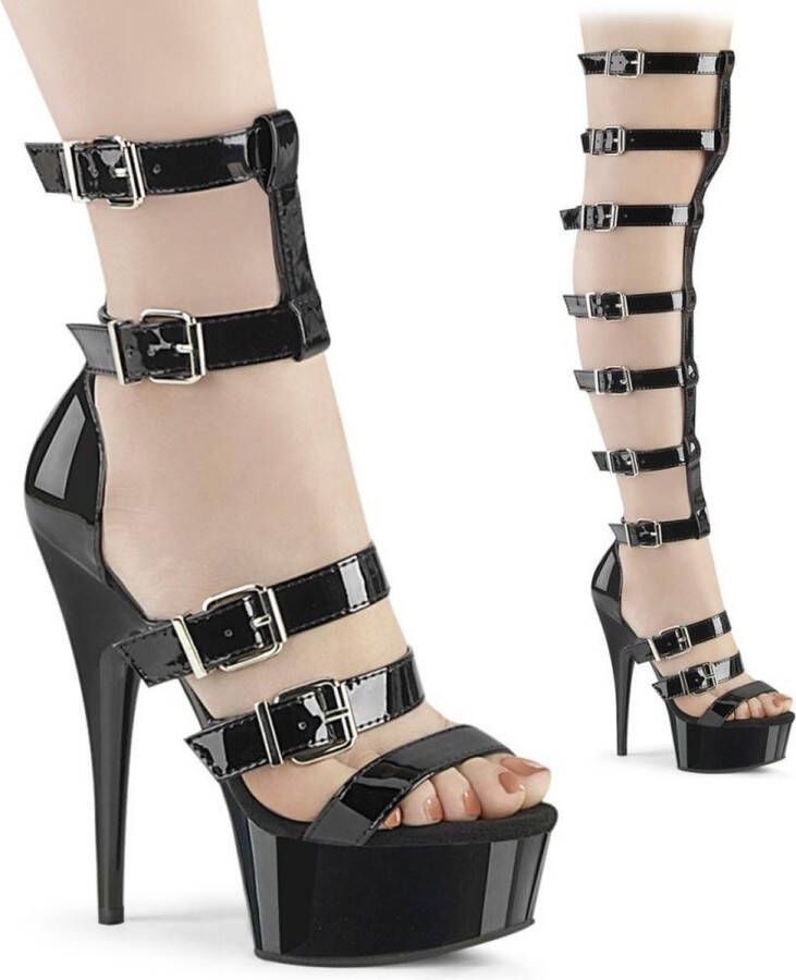 Pleaser DELIGHT-600-46 Sandaal met enkelband Paaldans schoenen Paaldans schoenen 40 shoes Zwart