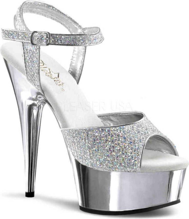 Pleaser 5 = | DELIGHT 609G | 6 Heel 1 3 4 Silver Chrome PF Ankle Strap Sandal