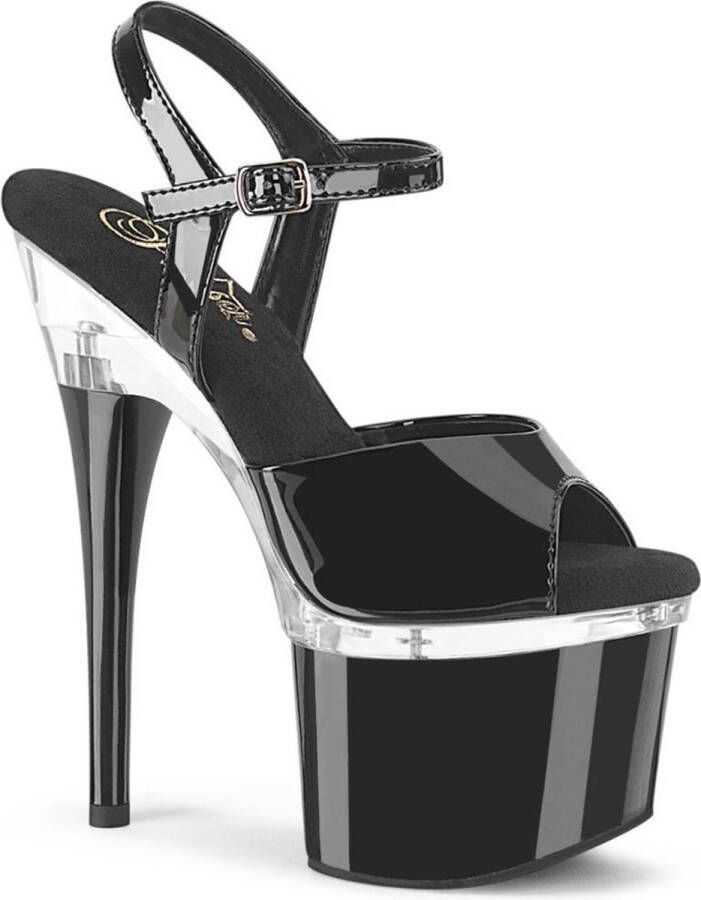 Pleaser ESTEEM-709 Sandaal met enkelband Paaldans schoenen Paaldans schoenen 38 Shoes Zwart Zilverkleurig