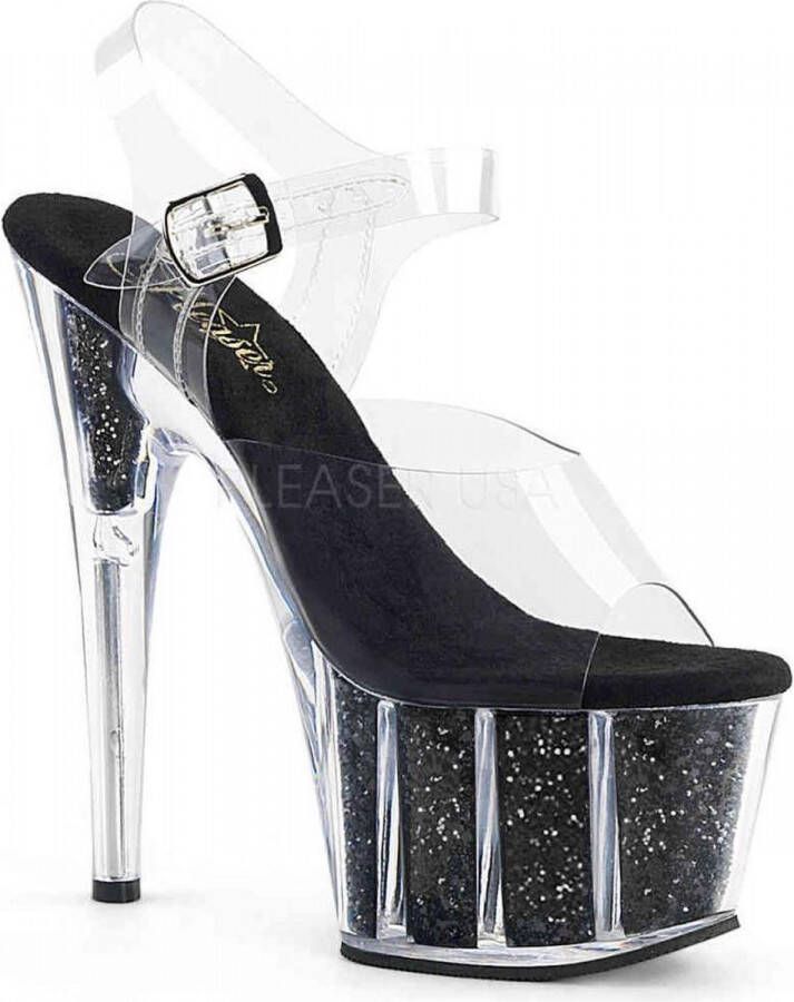 Pleaser ADORE-708G Sandaal met enkelband Paaldans schoenen Paaldans schoenen 39 Shoes Zwart Transparant