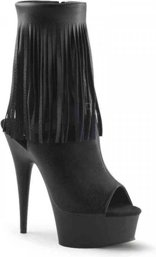 Pleaser 5 = | DELIGHT 1019 | 6 Heel 1 3 4 PF Open Toe Heel Fringe Bootie Side Zip