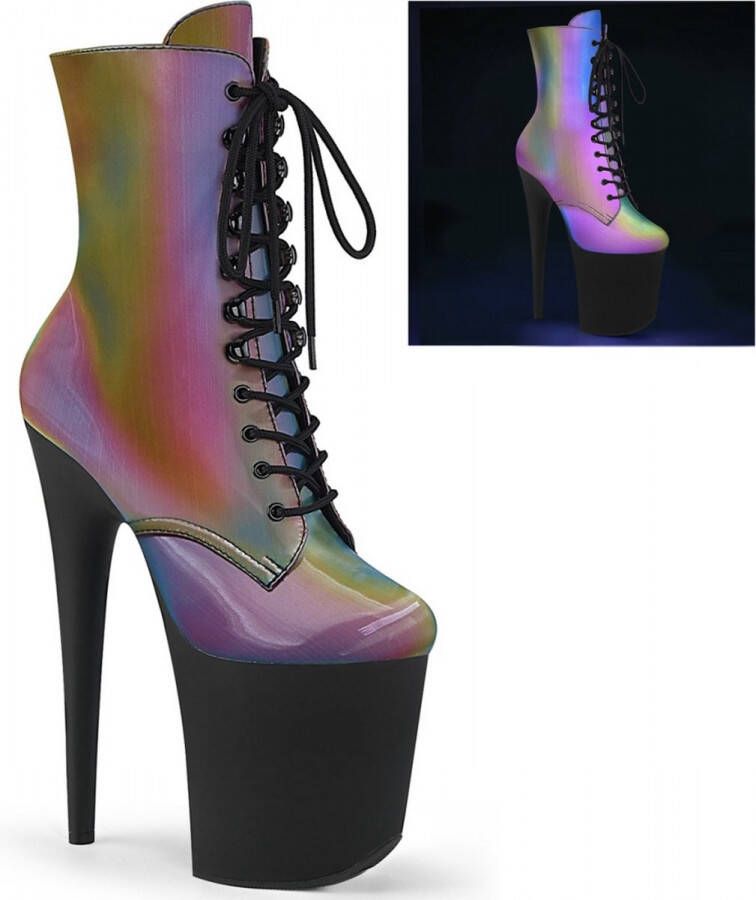 Pleaser Plateau Laarzen Paaldans schoenen 38 Shoes FLAMINGO 1020REFL Multicolours Zwart