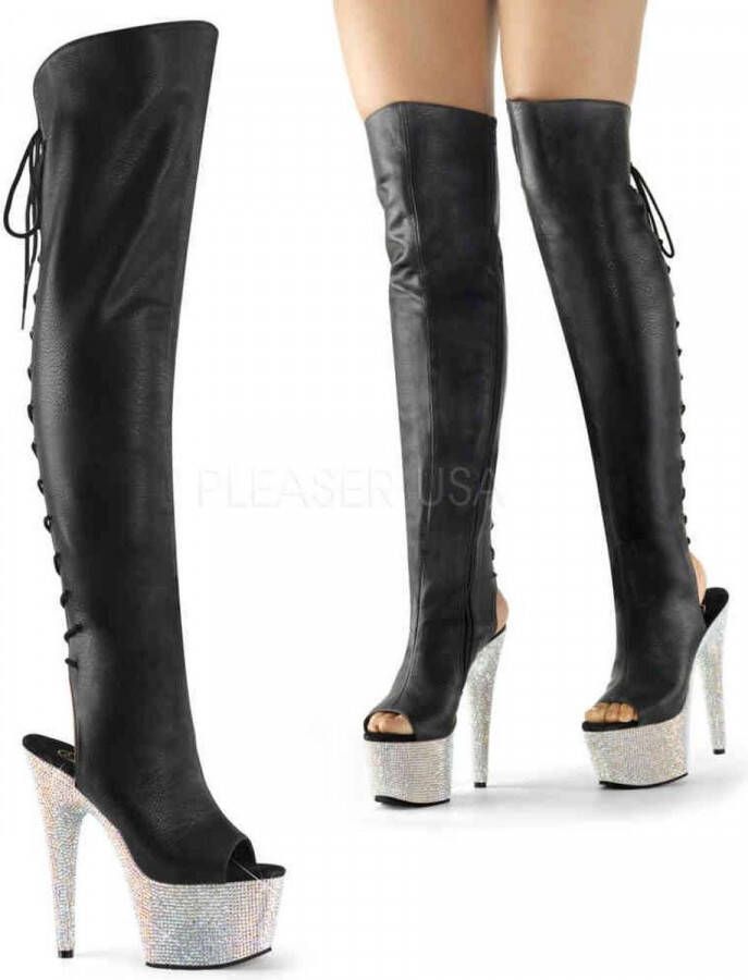 Pleaser Plateau Overknee Laarzen 40 Shoes BEJEWELED 3019DM 7 Paaldans schoenen Zwart