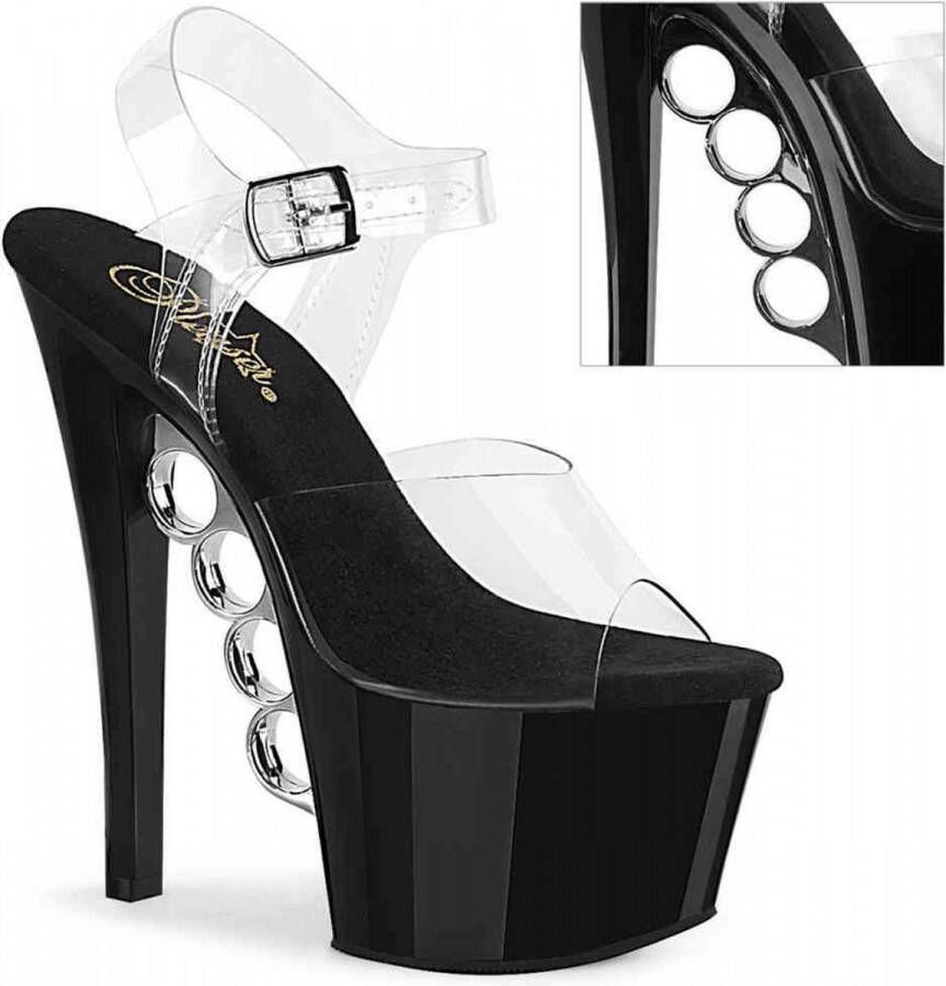 Pleaser Sandaal met enkelband Paaldans schoenen 39 Shoes KNUCKS 708 Paaldans schoenen Zwart Transparant