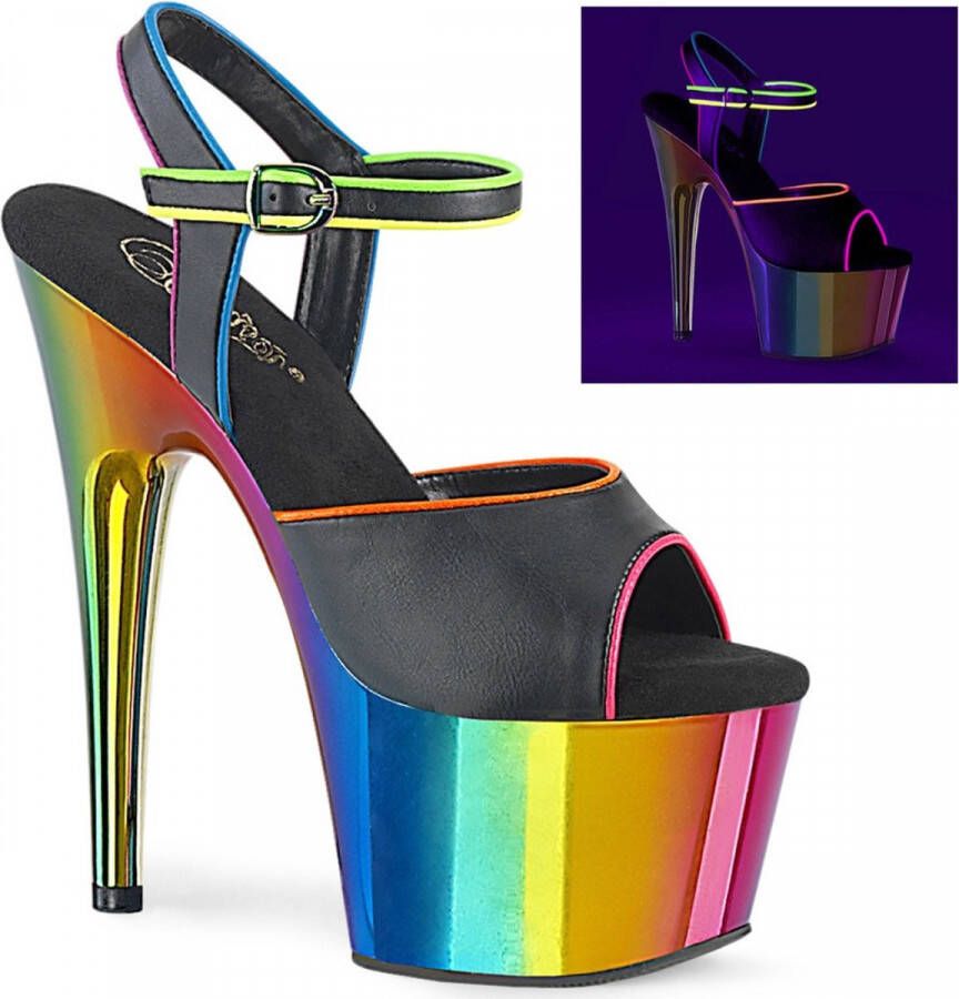 Pleaser Sandaal met enkelband Paaldans schoenen 41 shoes ADORE 709RC 02 Paaldans schoenen Multicolours Zwart