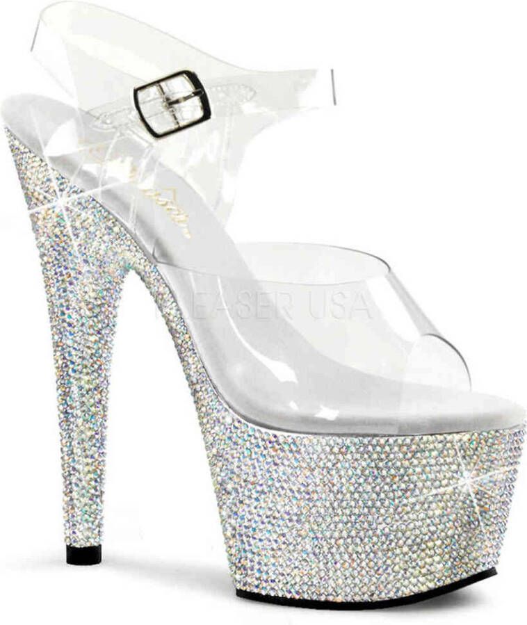 Pleaser BEJEWELED-708DM Sandaal met enkelband Paaldans schoenen Paaldans schoenen 41 Shoes Zilverkleurig Transparant