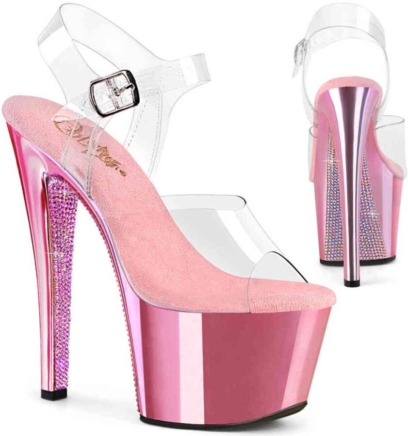 Pleaser SKY-308CHRS Sandaal met enkelband 39 Shoes Transparant Roze