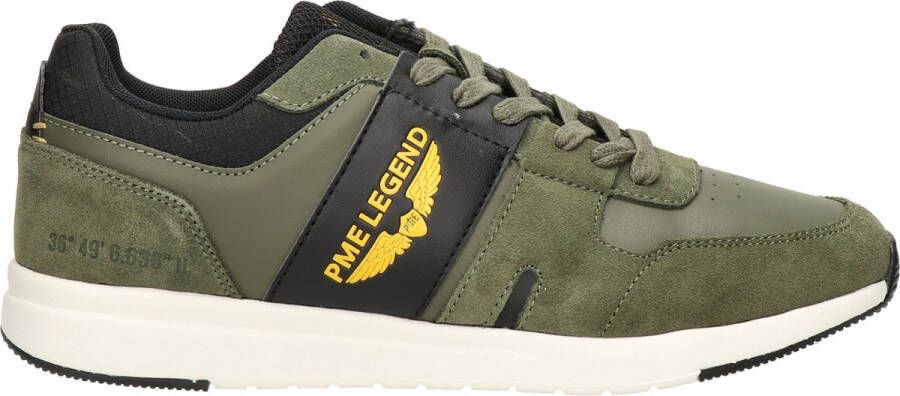 PME Legend Khaki Suède Sneakers met Okerkleurige Accenten Green Heren