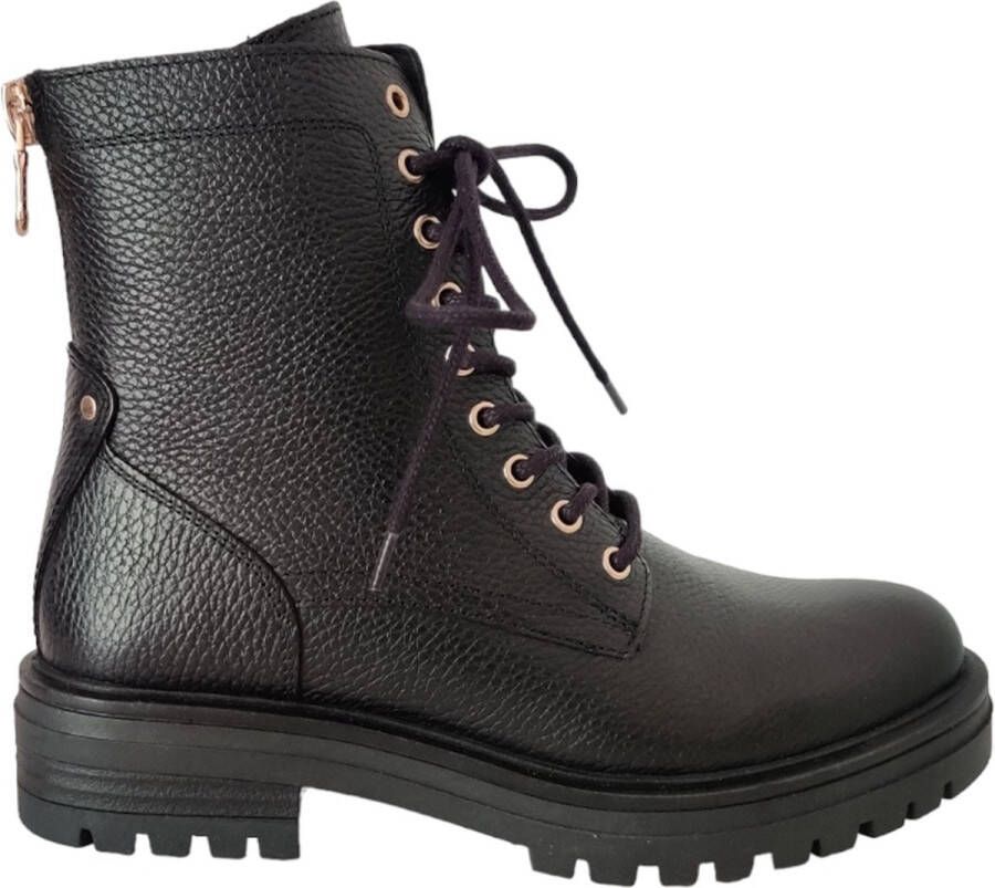 Poelman leren veterboot zwart