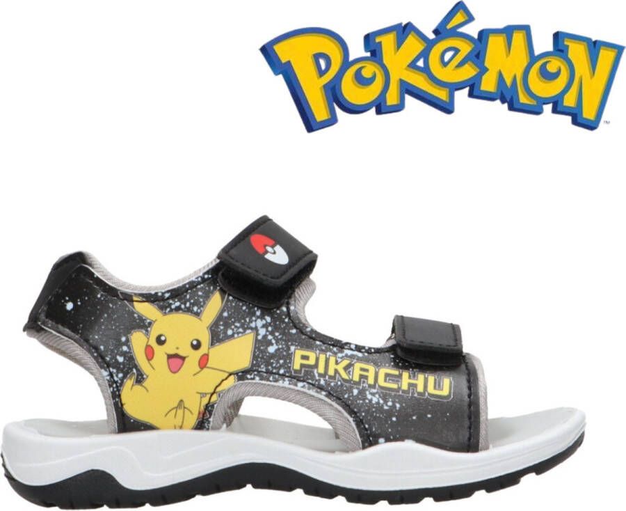 Pokémon Pikachu zwarte sandalen open schoenen met dubbele velcro klittenband