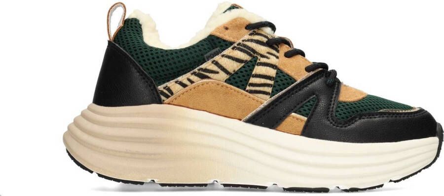 POSH by Poelman WAVY Dames Sneakers Zwart met groene combinatie