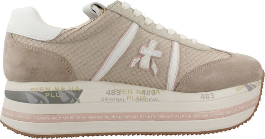 Premiata Python Print Leren Sneakers Beige Roze Brown Dames