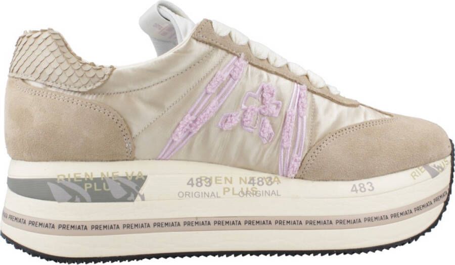 Premiata Beth Sneaker van Suède en Nylon Beige Dames