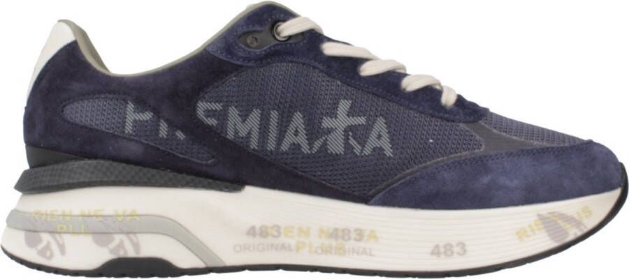 Premiata Navy Blauwe Sneakers met Oranje Details Blue Heren