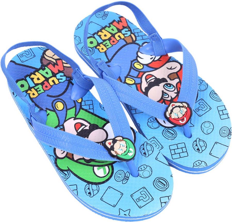 PRODUKT Blauwe kinder teenslippers Super Mario