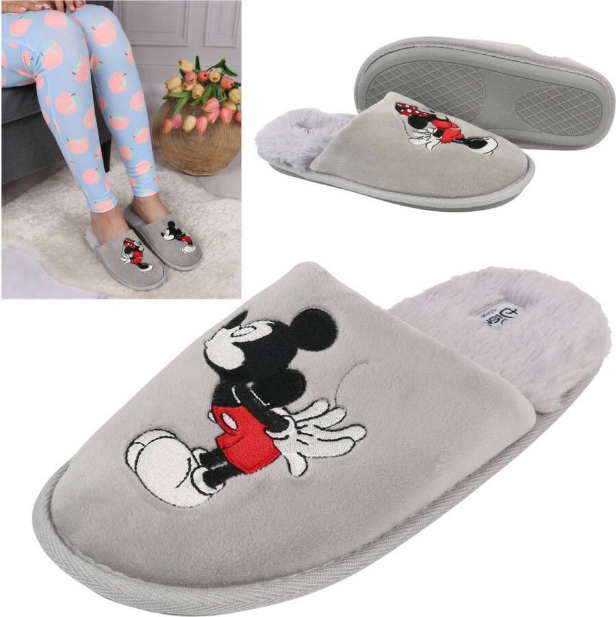 PRODUKT Disney Mickey Mouse Damesslippers pantoffels grijs velours huisschoenen