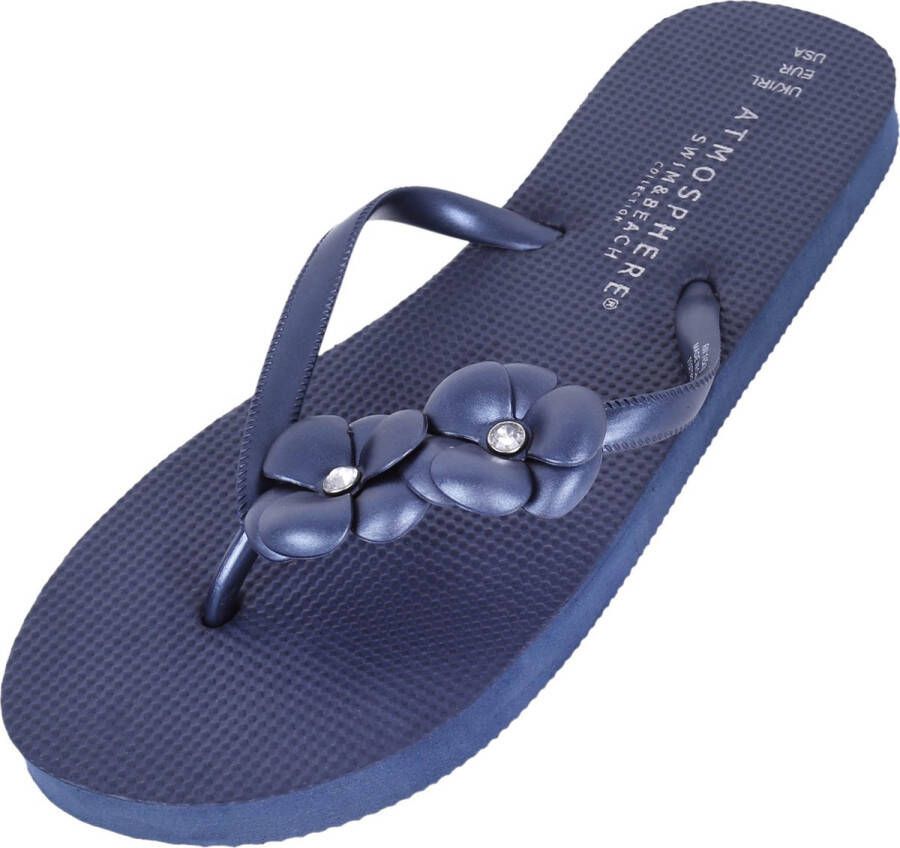 PRODUKT Donkerblauwe teenslippers met bloemetjes