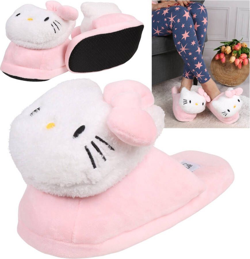 PRODUKT Hello Kitty Felroze Damesslippers zacht warm