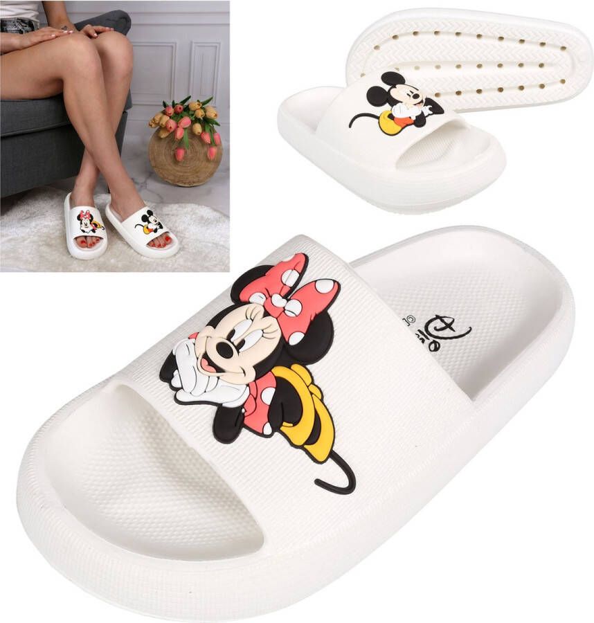 PRODUKT Mickey Minnie Mouse Disney Witte damesslippers met dikke zool schuimrubberen slippers lichtgewicht