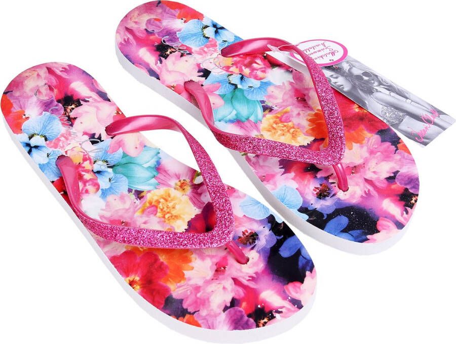 PRODUKT Roze teenslippers met bloemen en glitter 36-37