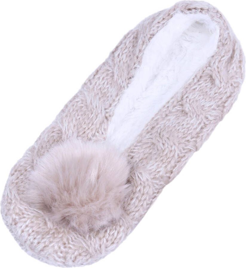 PRODUKT Warme beige pantoffels met pompon