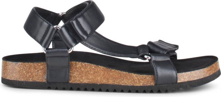 PS Poelman AMON Dames Faux 39 PU Imitatie Leren Sandalen met Klittenband Zwart