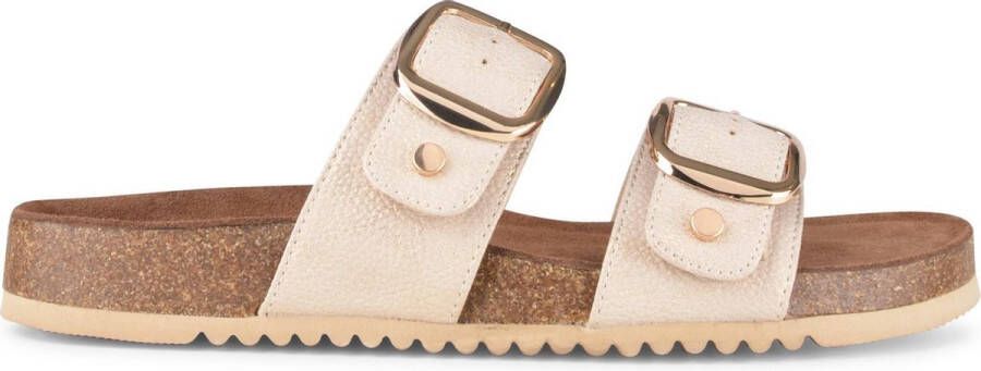 PS Poelman CURA Dames Faux PU Imitatie Leren Sandalen met Gespen Metallic Licht Beige