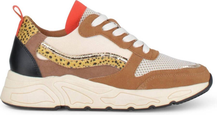 PS Poelman Dames CAROCEL Imitatie Leren Suedè PU Runner Sneakers met Beige Profielzool