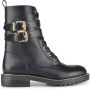 PS Poelman Dames DUNGABALL PU Imitatieleren Biker Veter Laarzen Boots met Gouden Gespen en Rits Zwart - Thumbnail 3