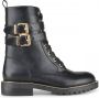 PS Poelman Dames DUNGABALL PU Imitatieleren Biker Veter Laarzen Boots met Gouden Gespen en Rits Zwart - Thumbnail 2