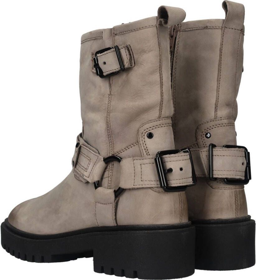 Poelman Taupe Leren Bikerboot met Gespen Gray Dames