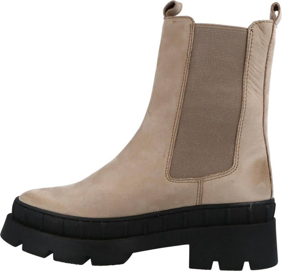 PS Poelman Dames NORA Suedè Nubuck Leren Chelsea Laarzen Instappers met Elastiek Beige Taupe