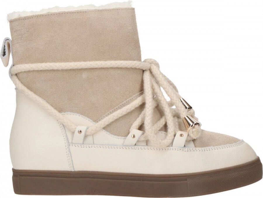 Poelman Beige Leren Veterschoenen Beige Dames