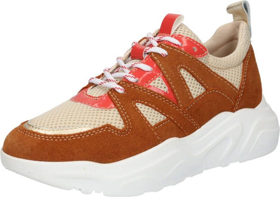 PS Poelman Year Dames Leren Chunky Runner Sneaker van Mesh en Suéde Beige Kaki Groen