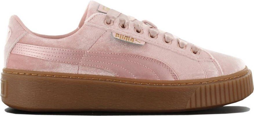 PUMA Basket Platform Roze Fluwelen Sneakers