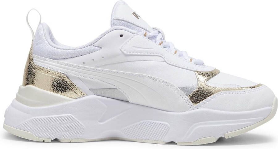 PUMA Cassia Metallic Shine Dames Sneakers White- Gold- Silver-Vapor Gray