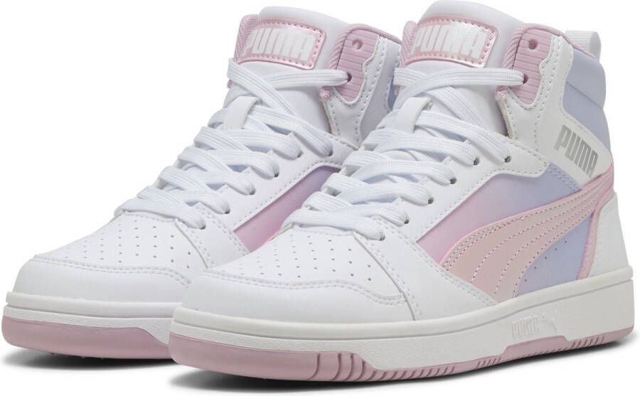 PUMA Rebound V6 Mid Blurry Dreams Jr Meisjes Sneakers White-Rose Mauve-Cool Weather