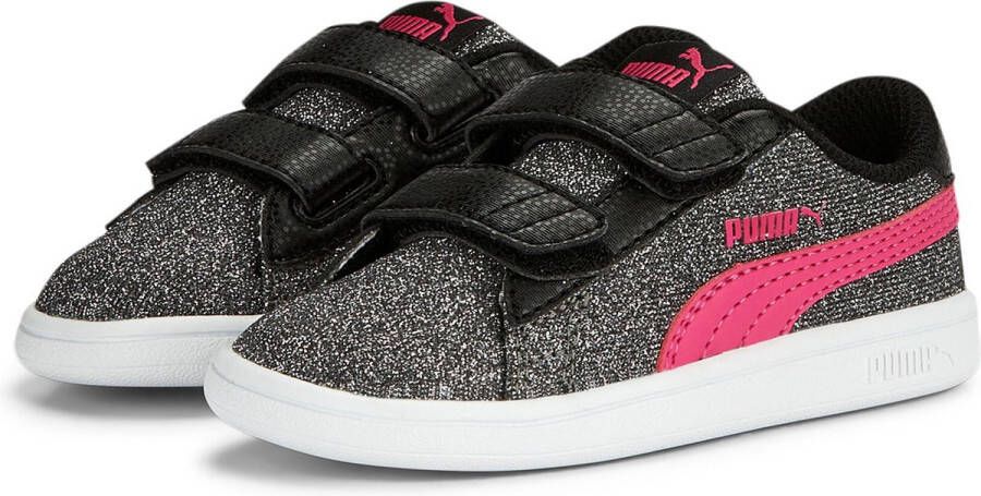 PUMA Smash v2 Glitz GlamV PS glitter kindermeisjesschoen sneakers Velcro zwart