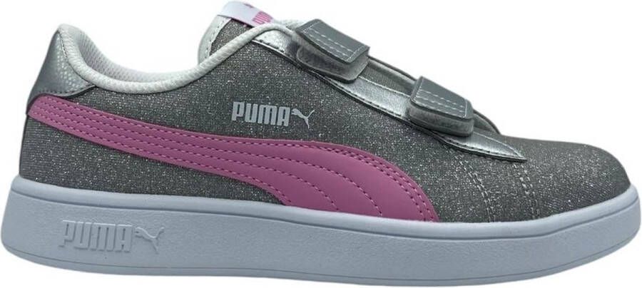 PUMA Smash v2 Glitz GlamV PS Glitter kindermeisjesschoen sneaker klittenband zilver